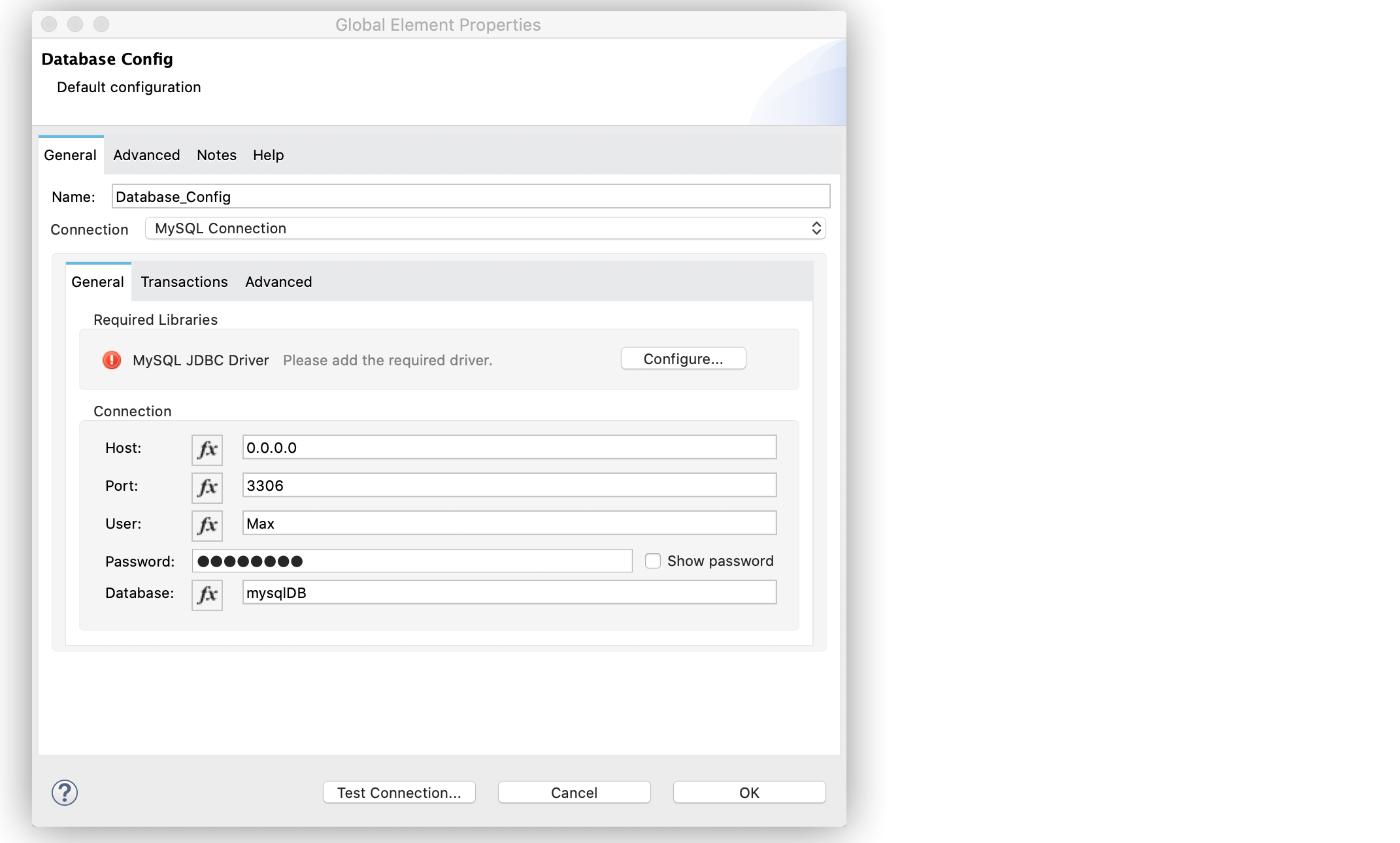 The MySQL Connection global configuration