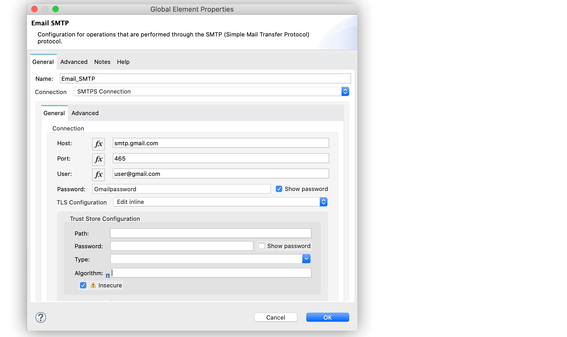 SMTPS Configuration to Gmail