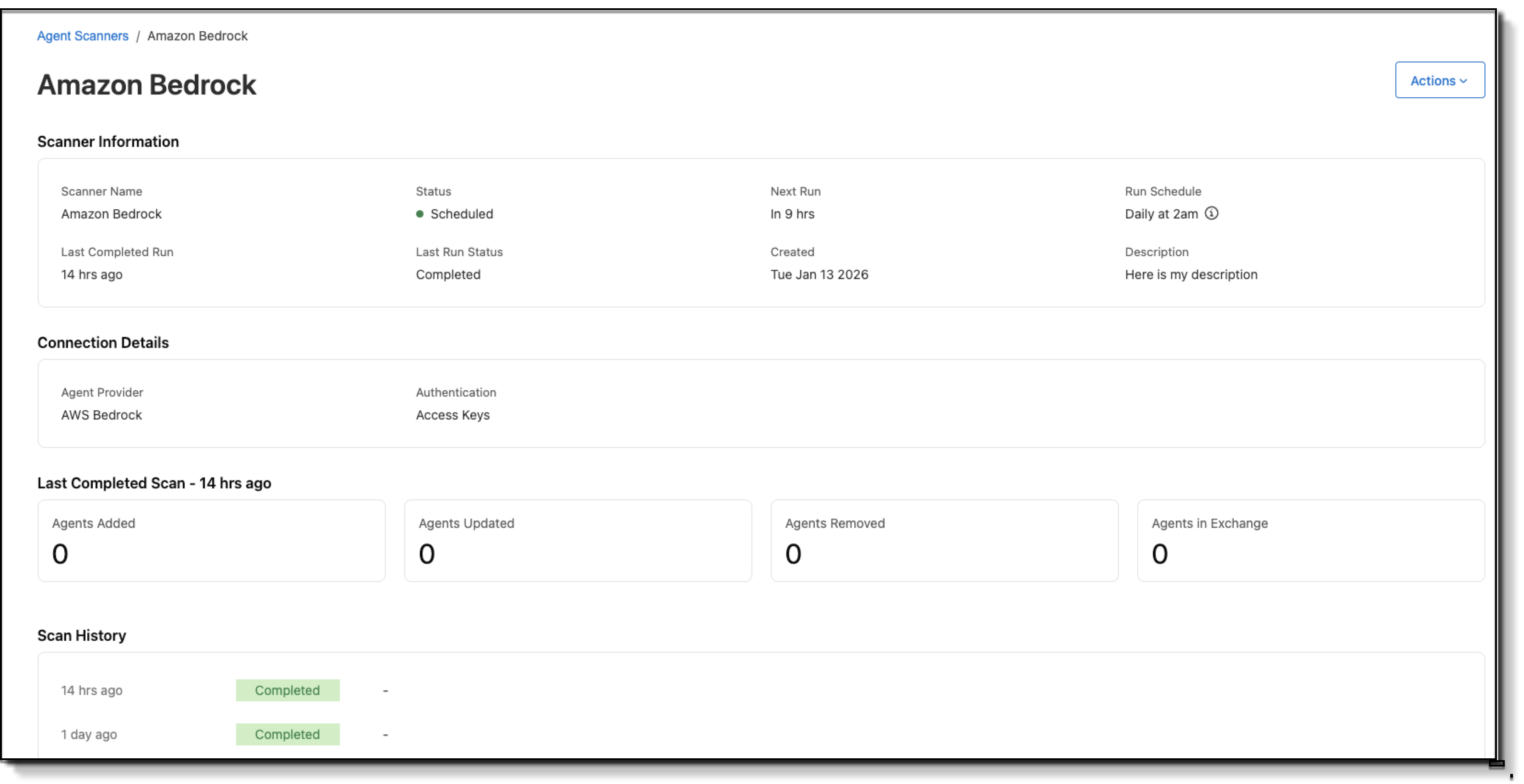Agent Scanner details page showing a list of scanners