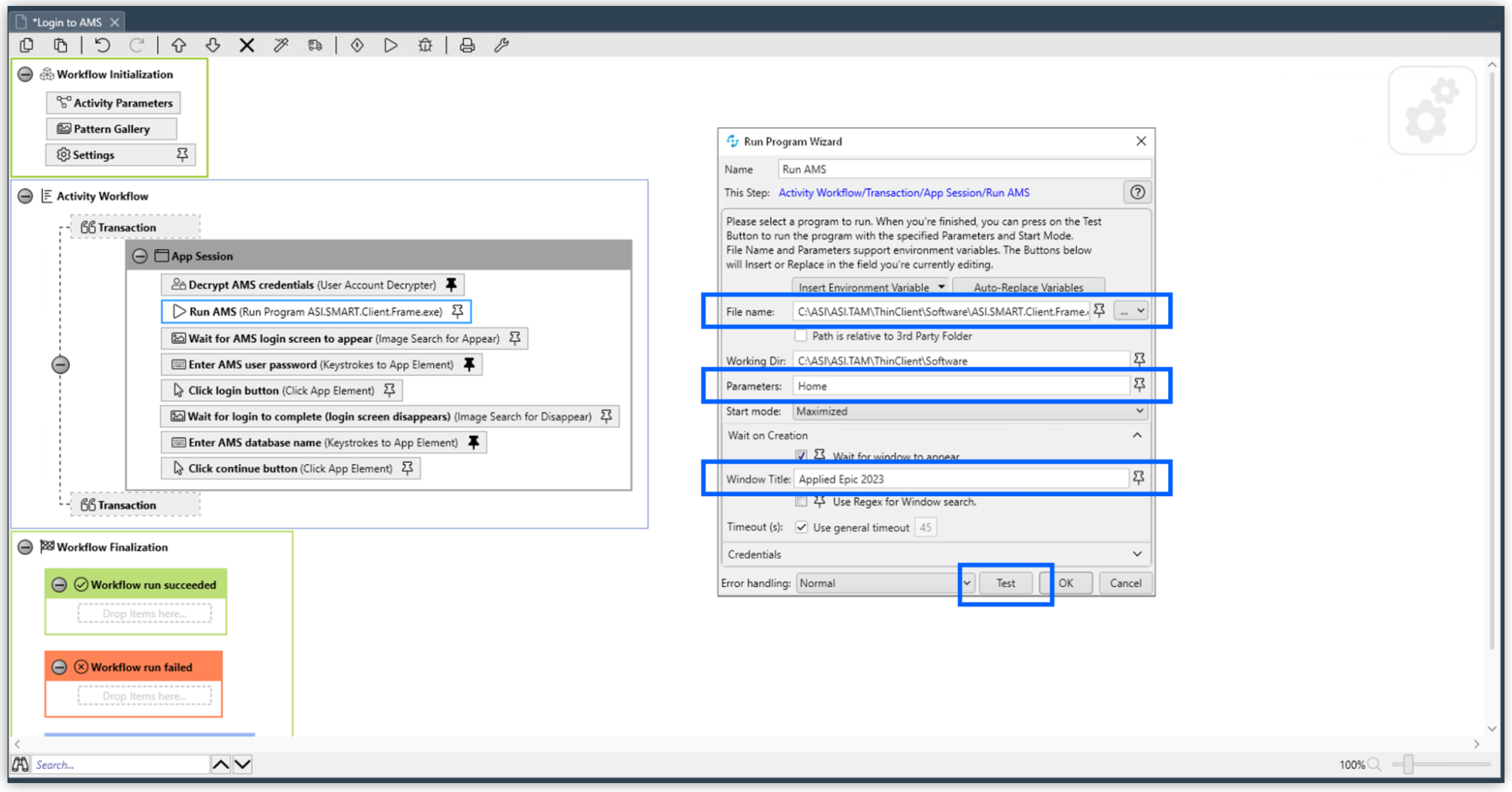 RPA Builder Run Program Wizard