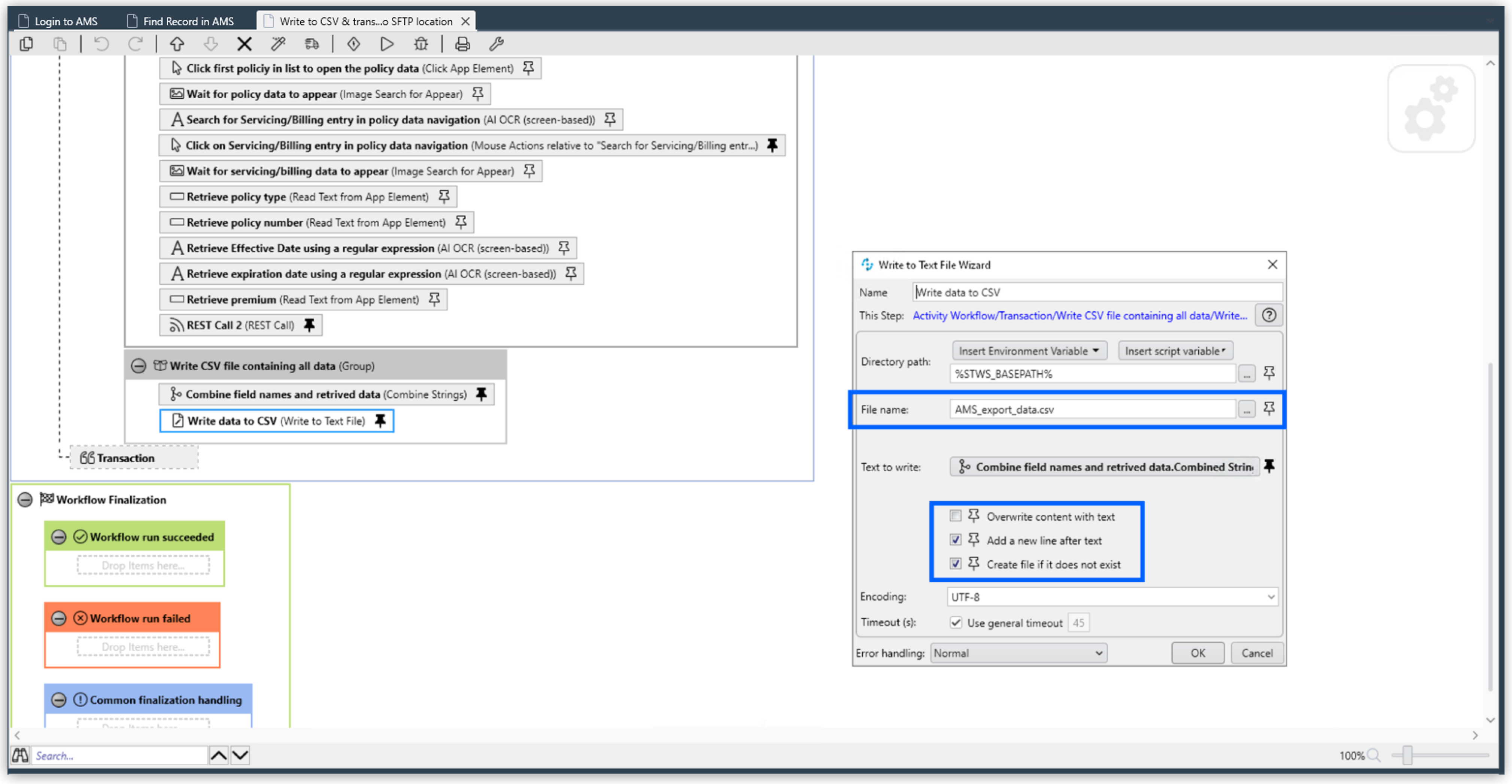 RPA Builder Write to Text File Wizard