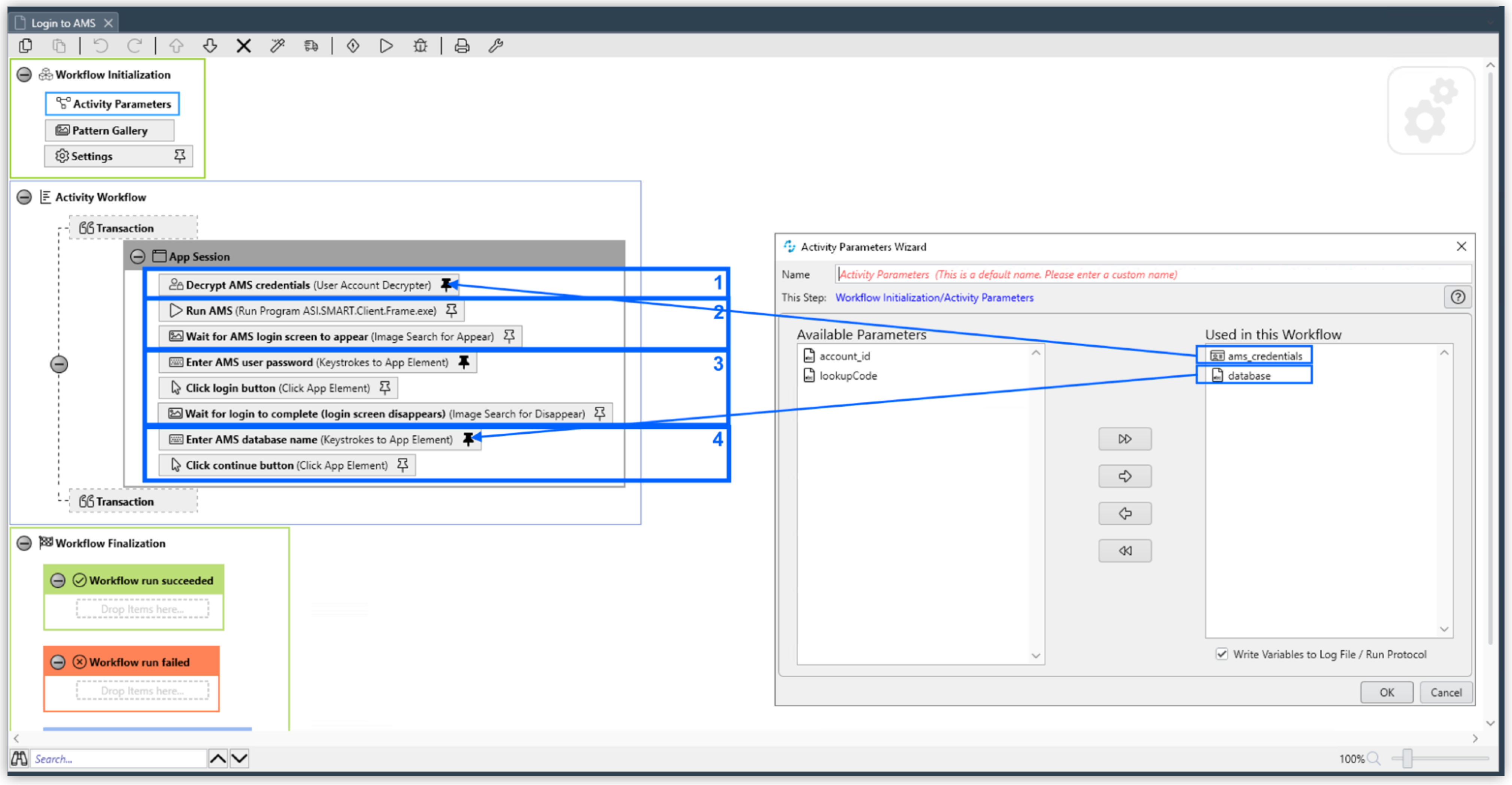 RPA Builder Activity Parameter Wizard