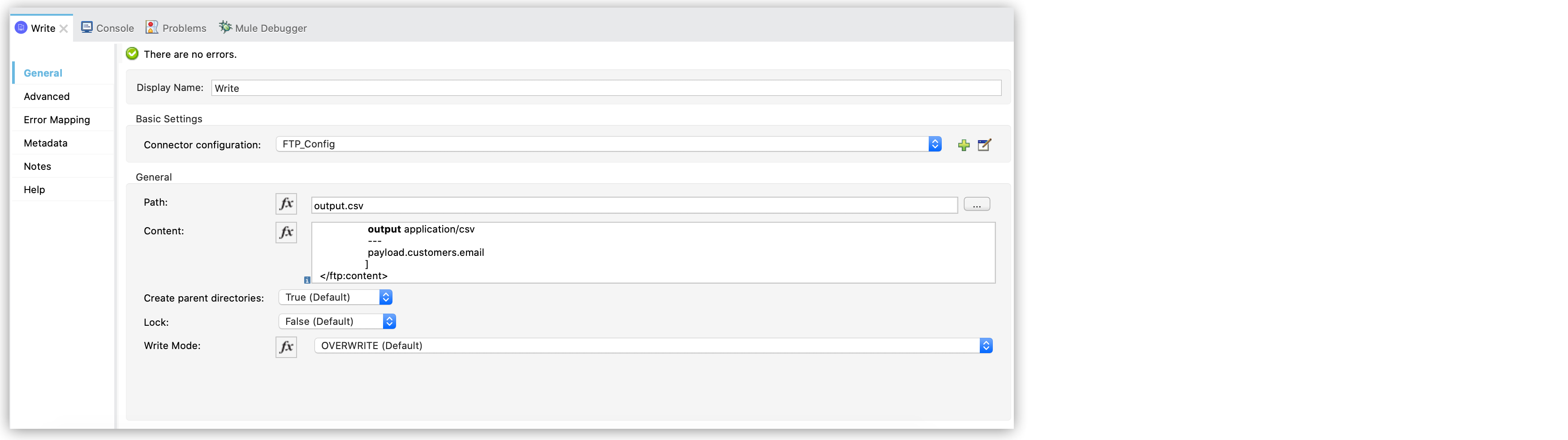 DataWeave transformation in the Content field of the General settings in Studio