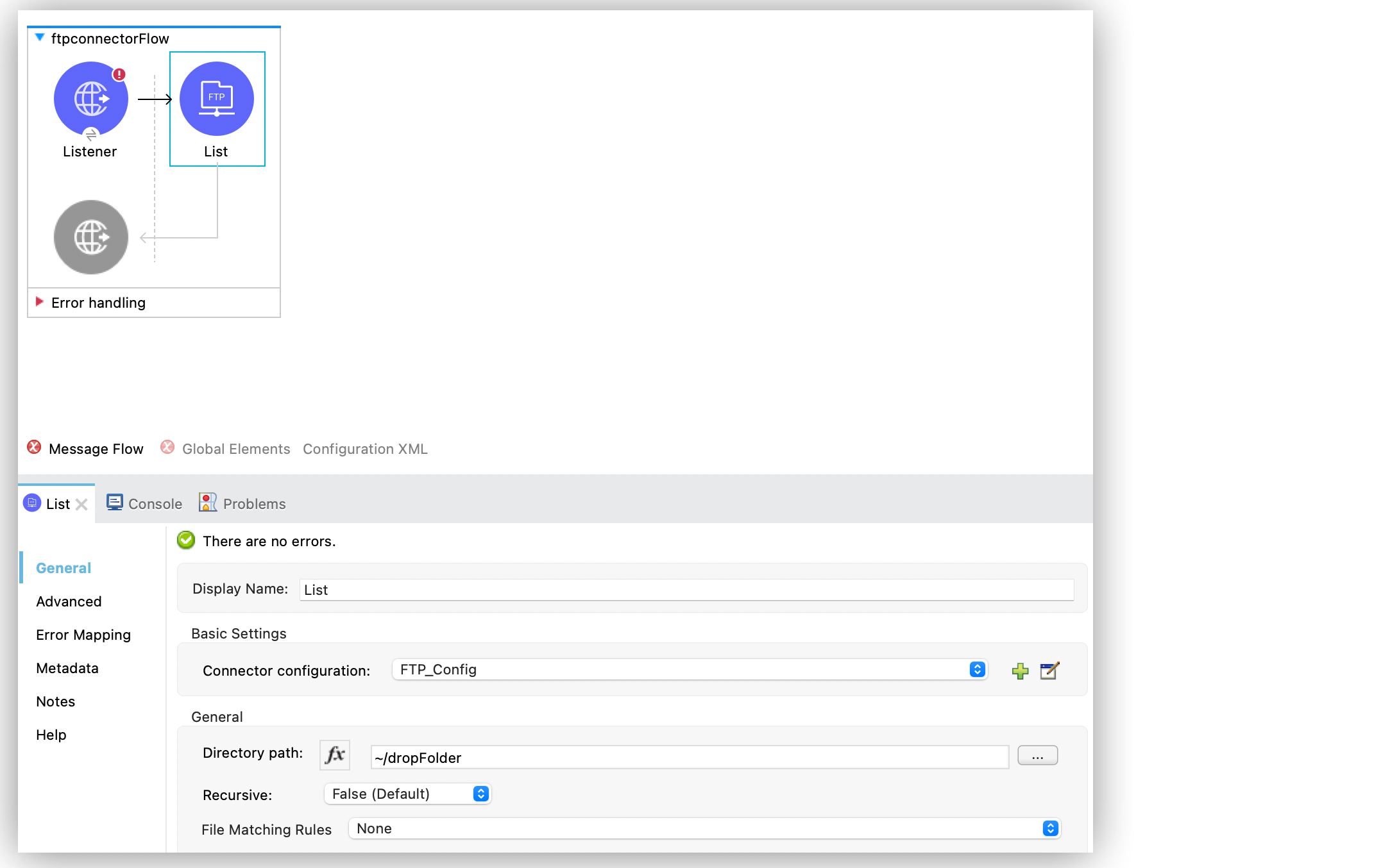 List operation configuration in Studio