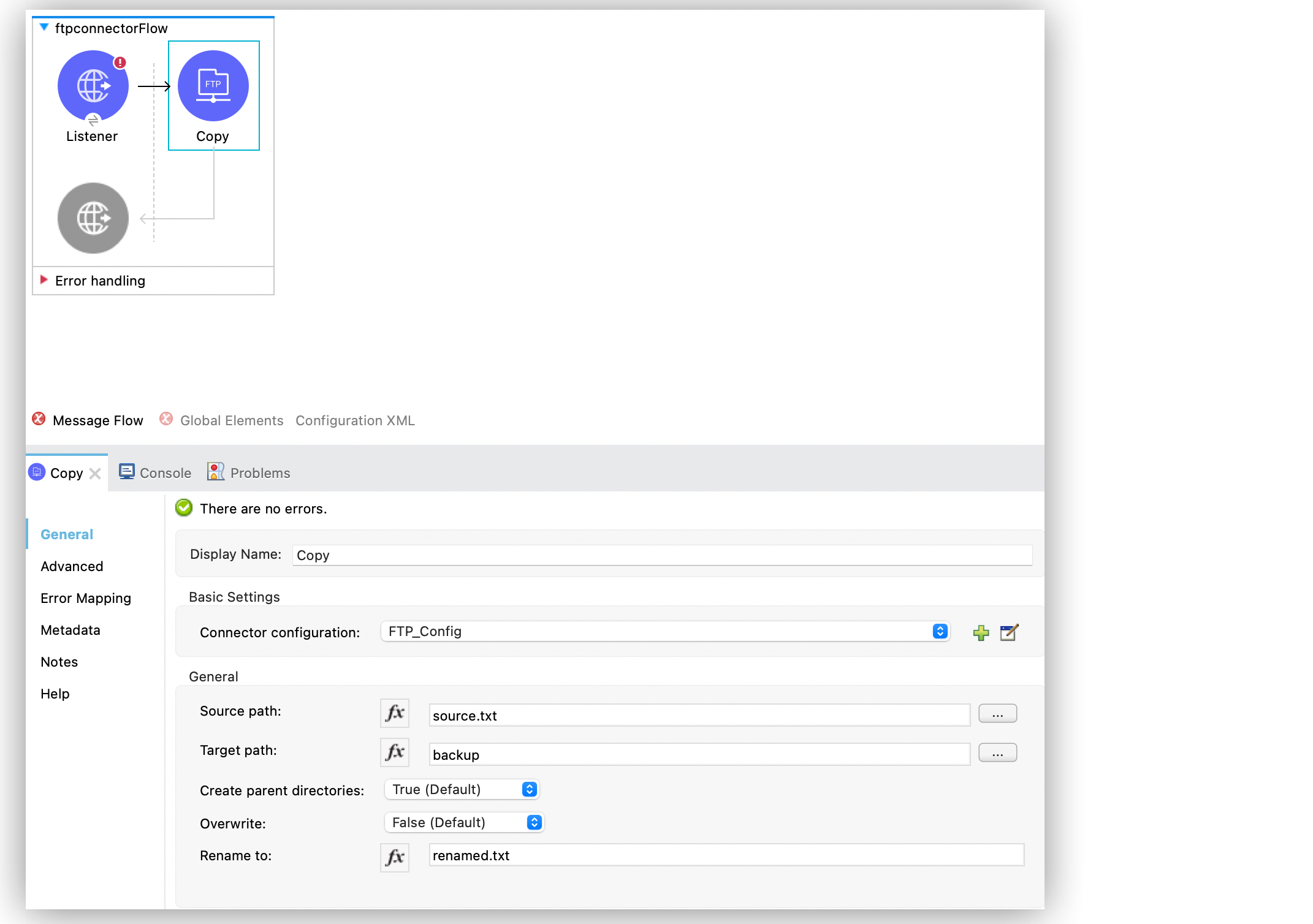 Copy operation configuration in Studio