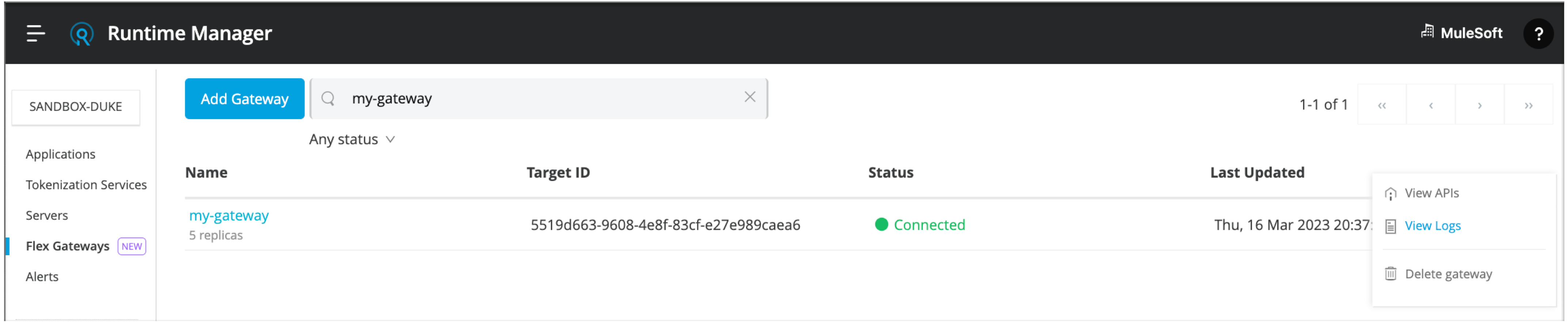 View APIs menu item for Omni Gateway