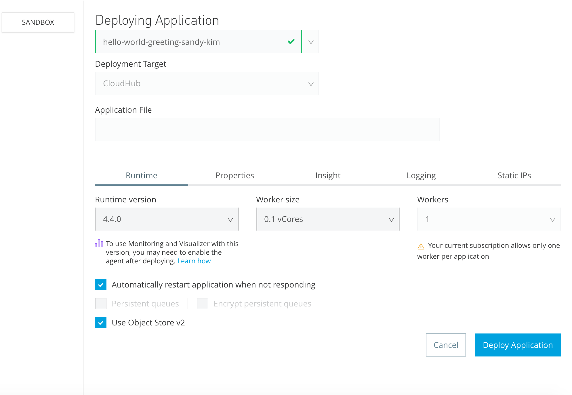 dialog for deploying to CloudHub