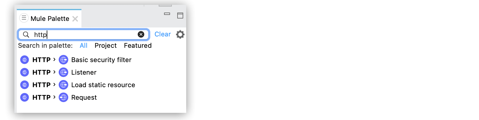 Studio Mule palette with HTTP Connector operations