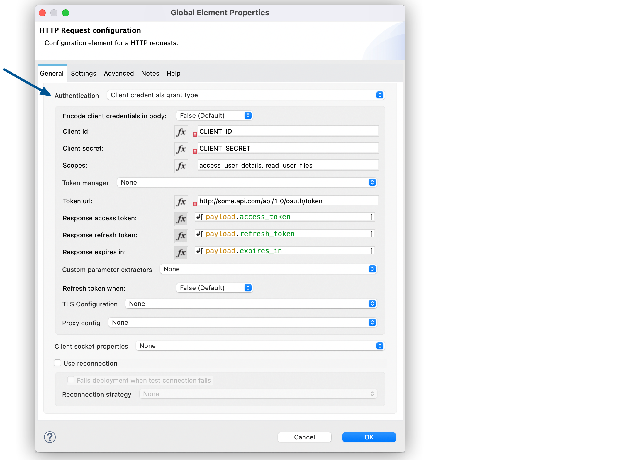 Client credentials grant type configuration