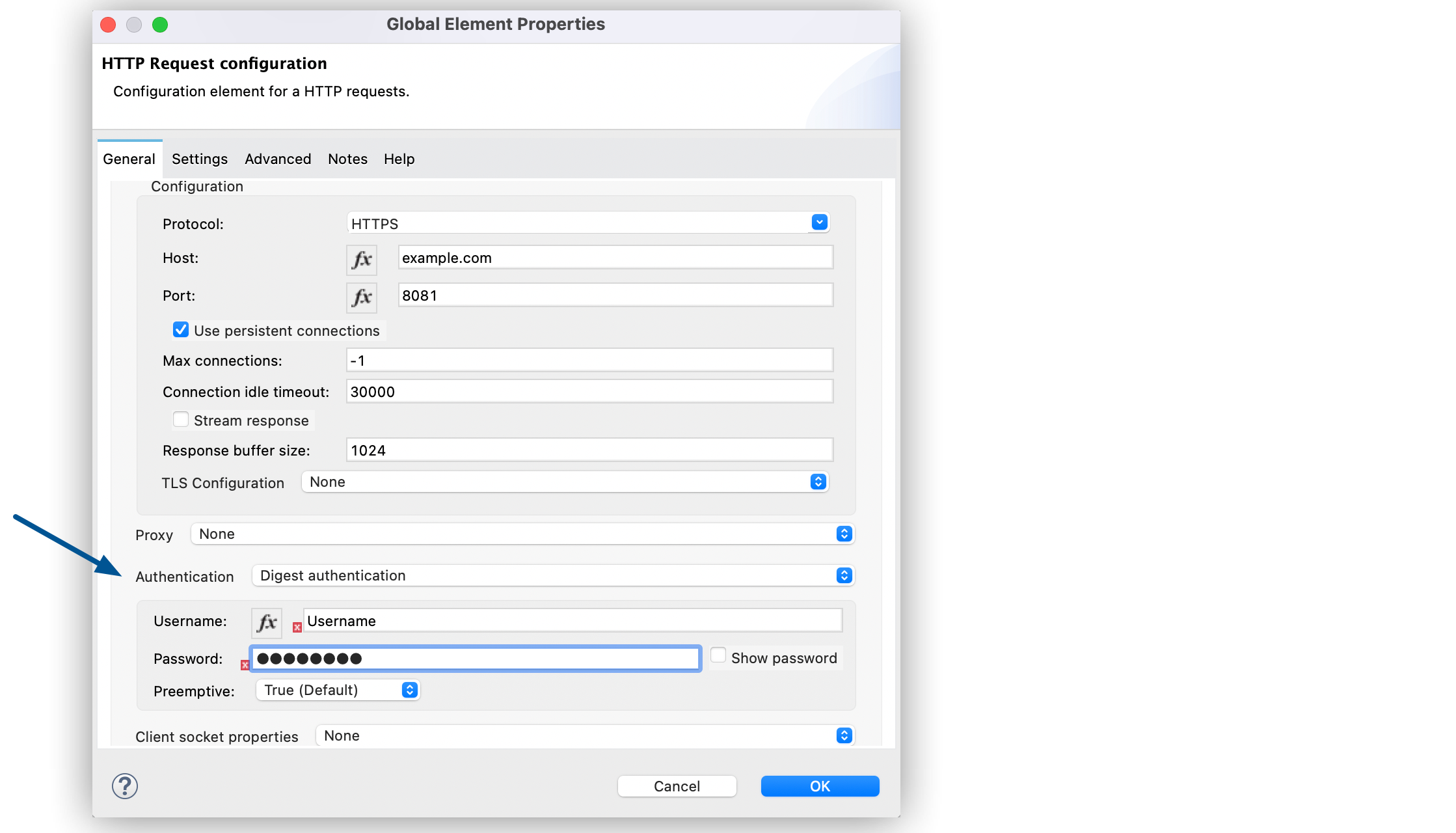 HTTP Request digest authentication window configuration