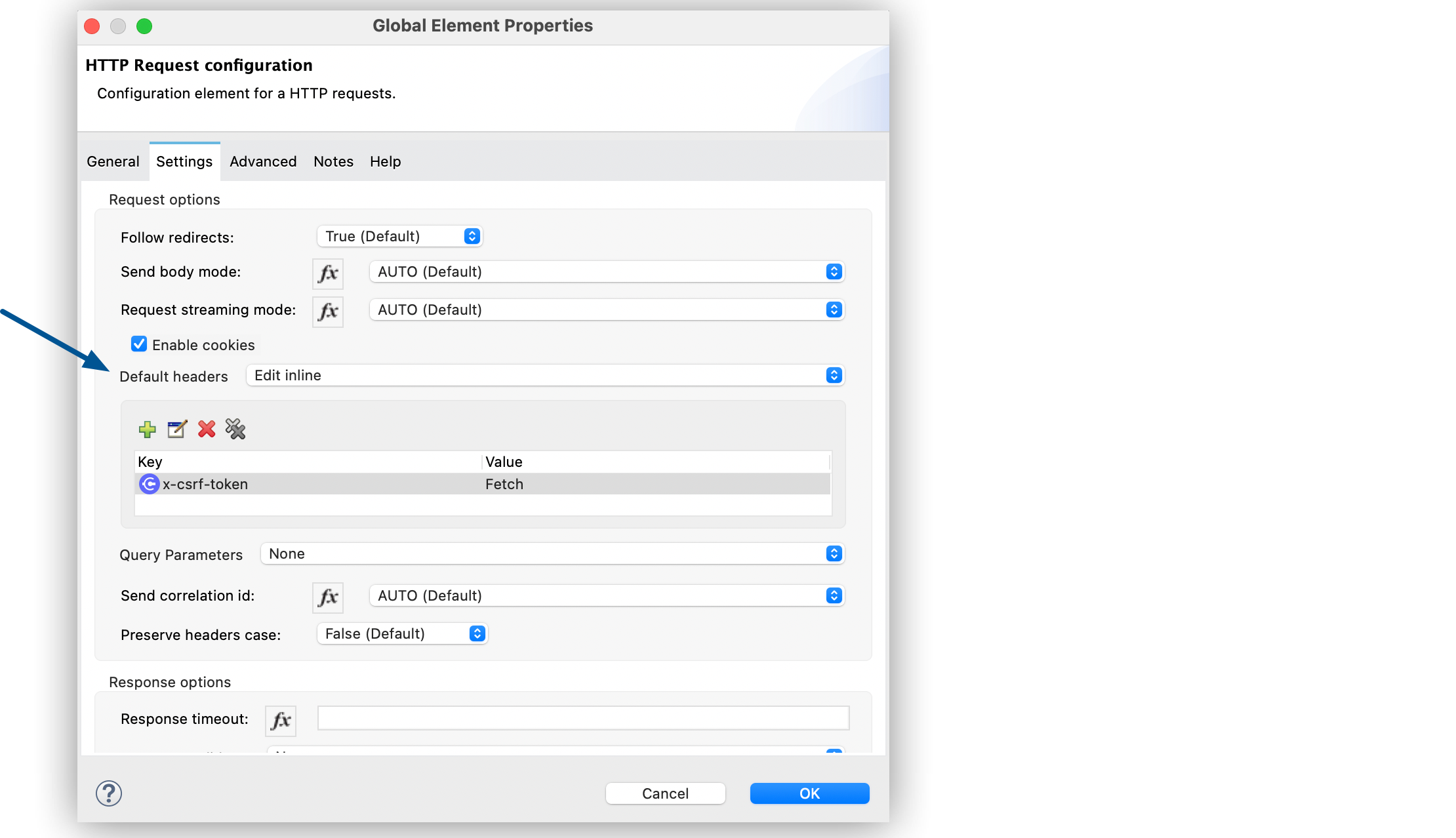 Default headers configuration at HTTP Request global connection