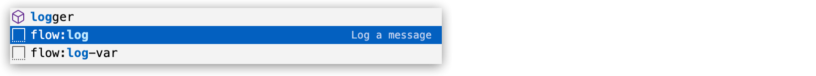 [Log a message (メッセージを記録)] ユーザースニペットのオートコンプリートオプション