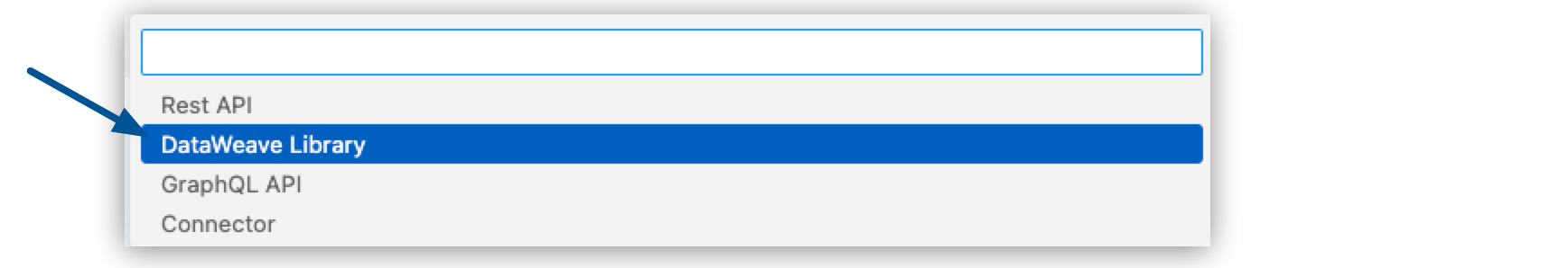 [DataWeave Library (DataWeave ライブラリ)] オプションがアセットタイプのリストで強調表示されています。