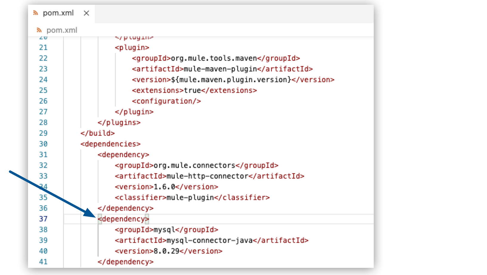 新しい連動関係が強調表示されている pom.xml