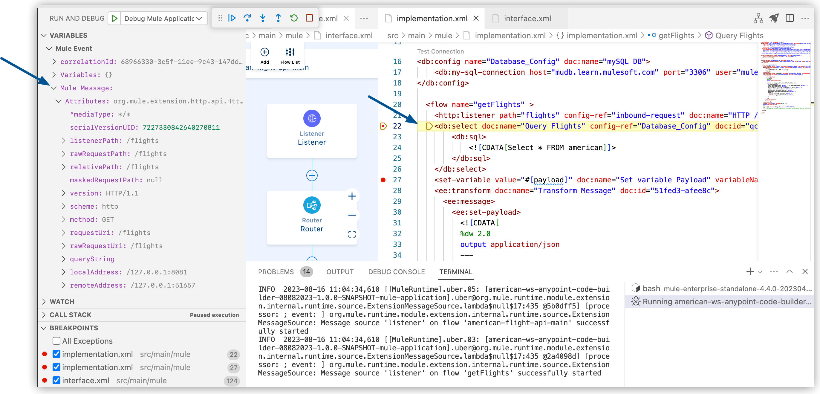 debugger stop db select