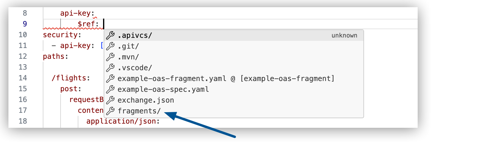 フラグメントをフォルダーから API に追加