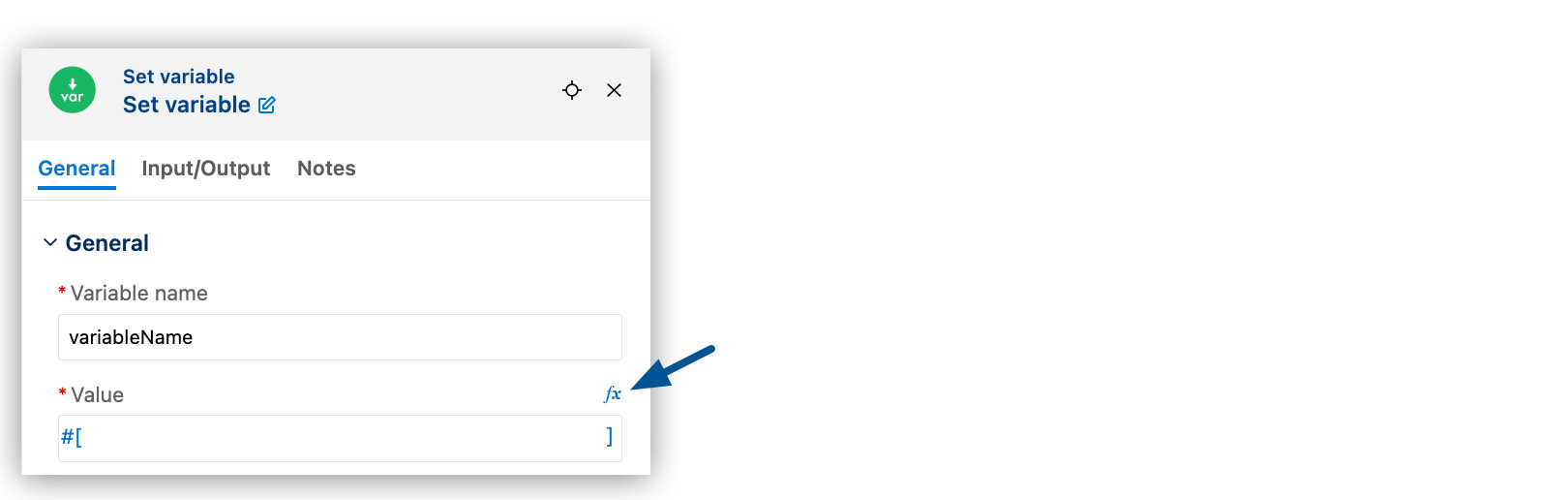 Set Variable 内の式 (fx) 項目