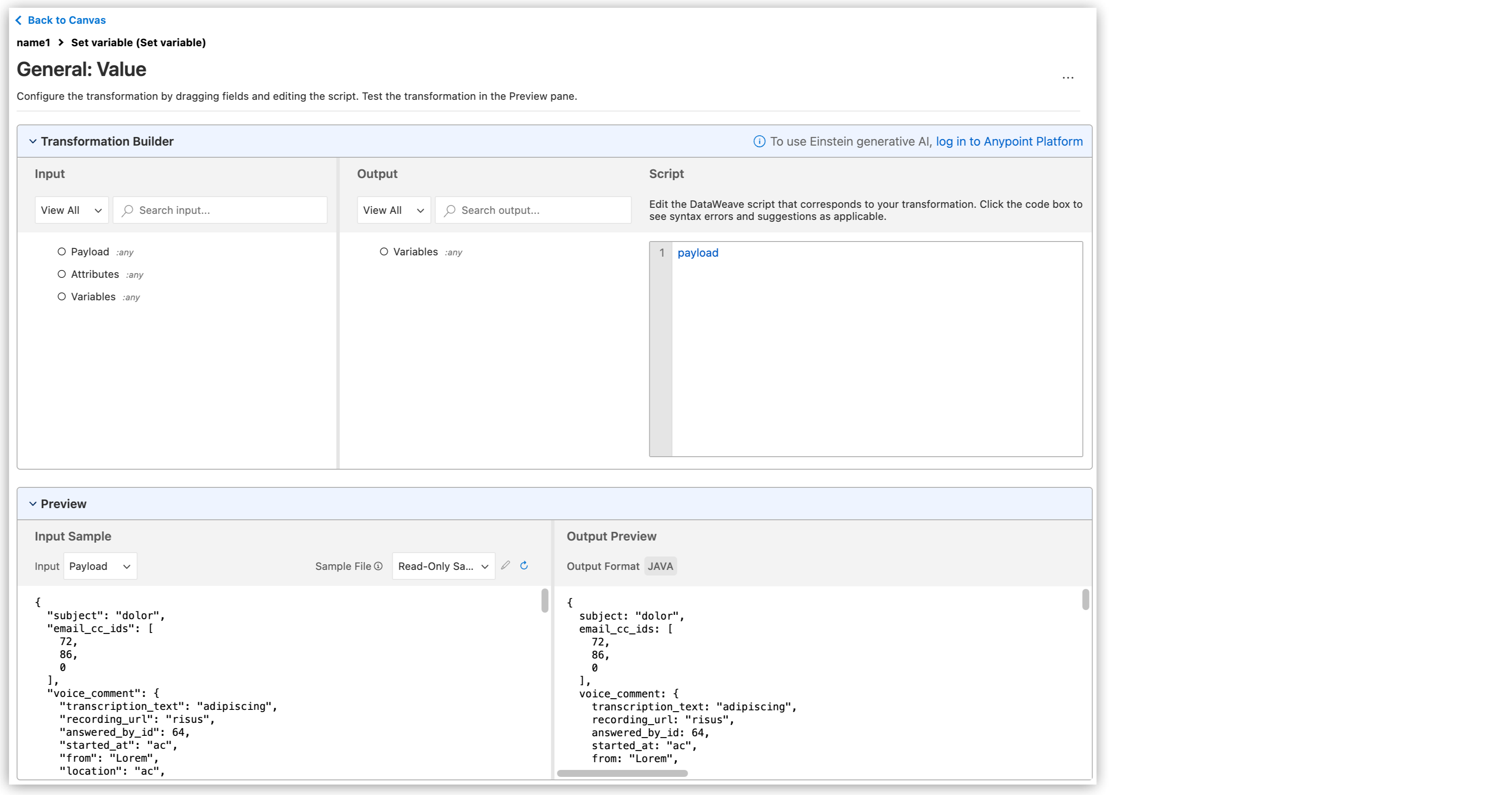 *変換ビルダー*ウィンドウとその強調表示されたセクション