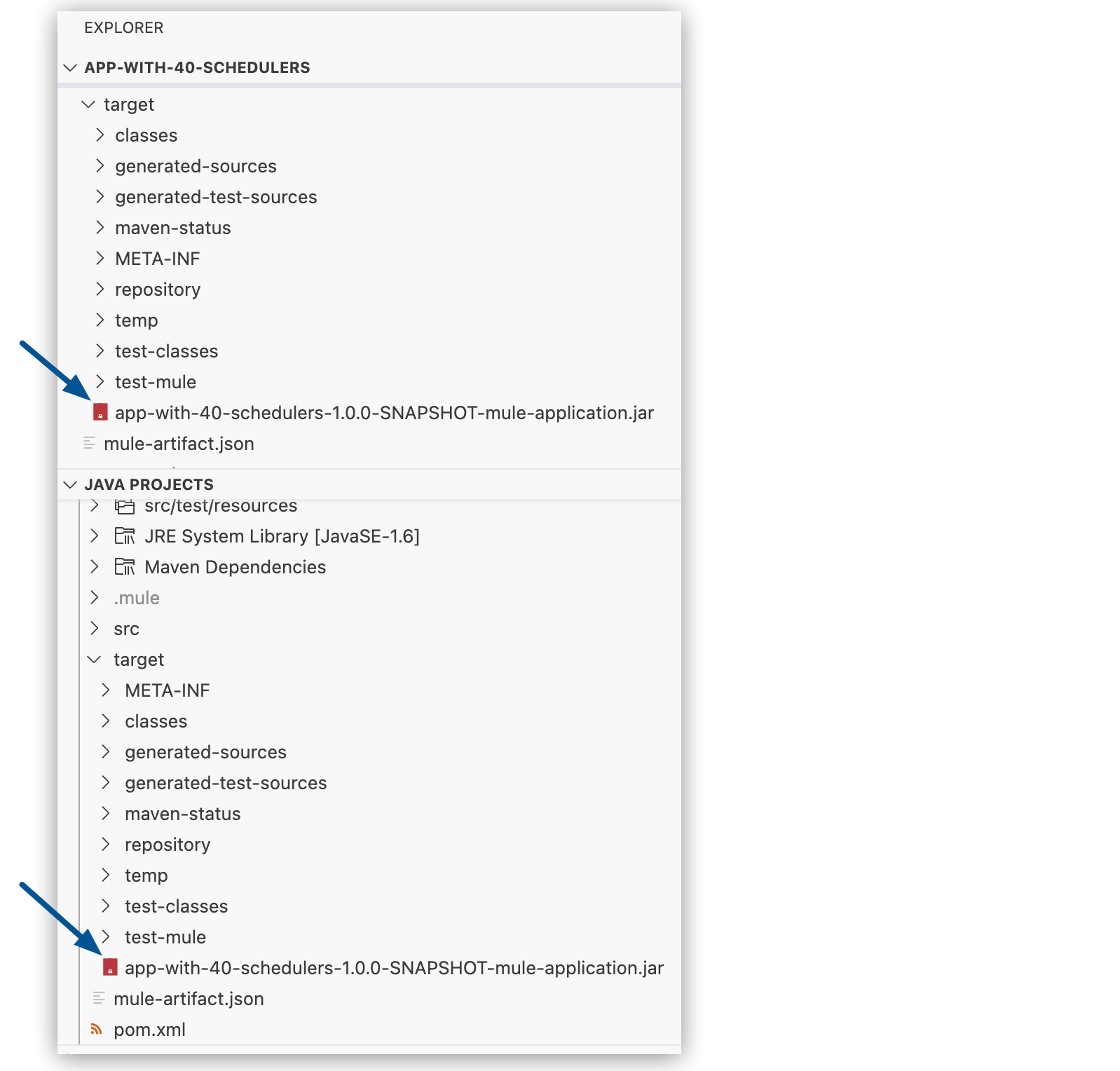 [Java Projects (Java プロジェクト)] フォルダーのデプロイ可能な JAR ファイル