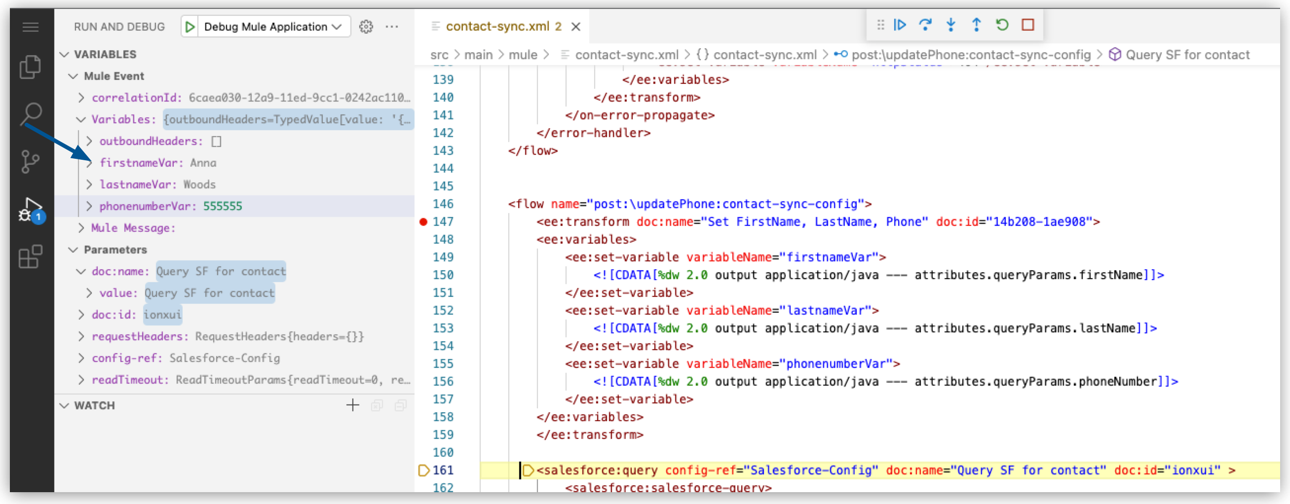 query params to vars api sync