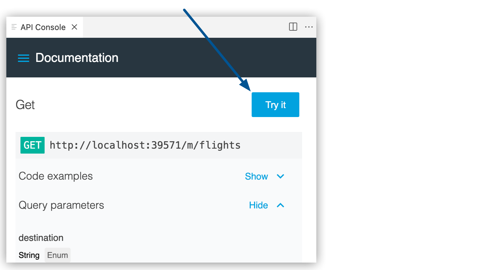 API Console 内で強調表示されている [Try it (試す)] ボタン