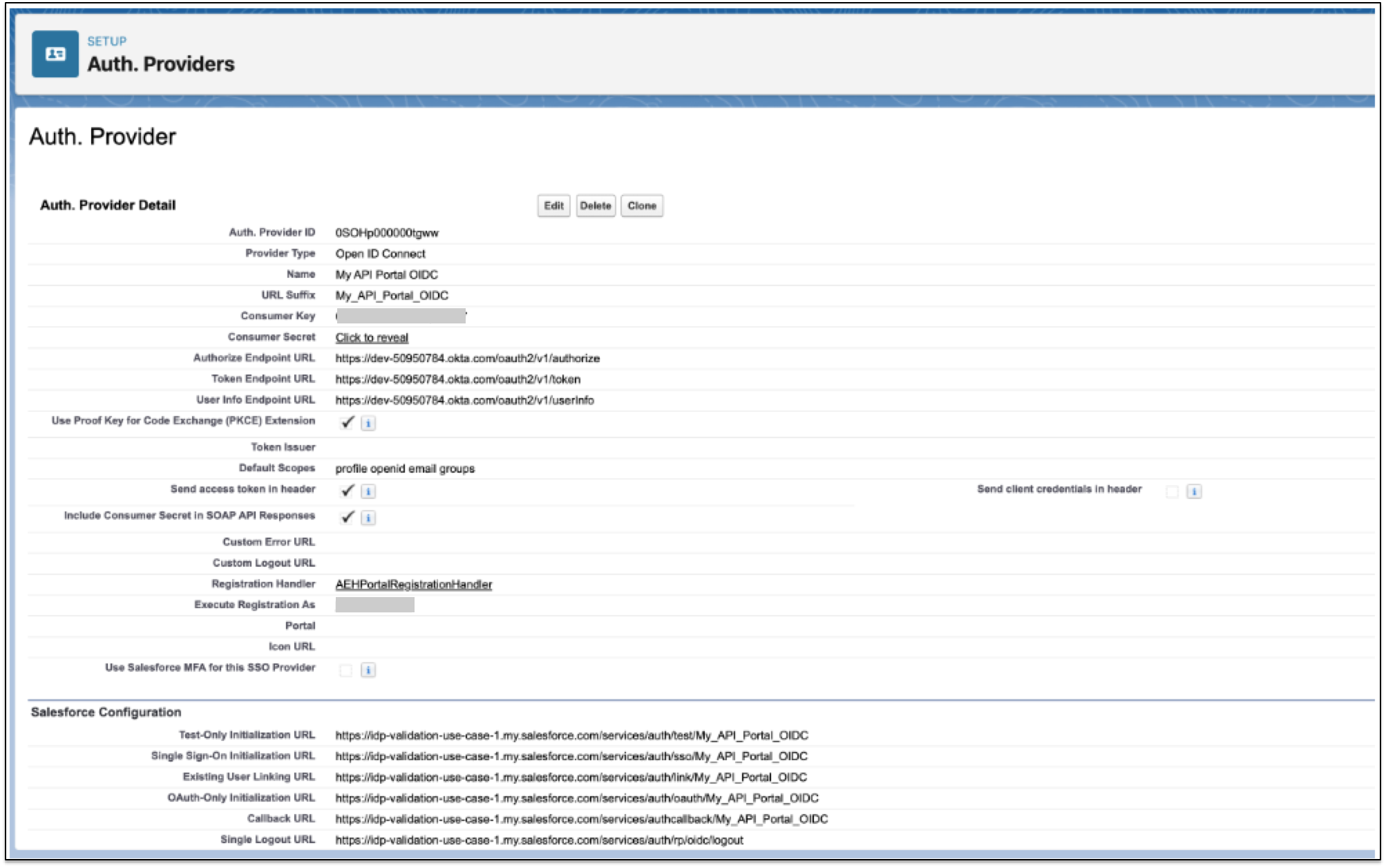 Salesforce 認証プロバイダーの例