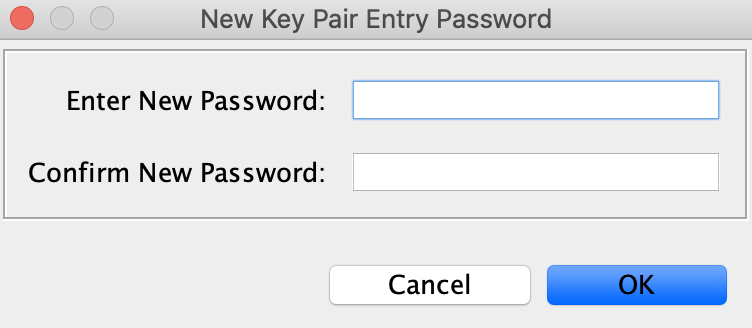 「New Key Pair Entry Password (新しいキーペアエントリのパスワード)」 ダイアログボックスにパスワードを追加