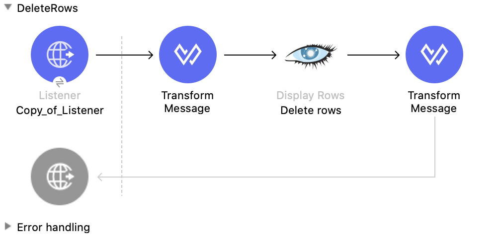 Delete Rows 操作の Studio フロー