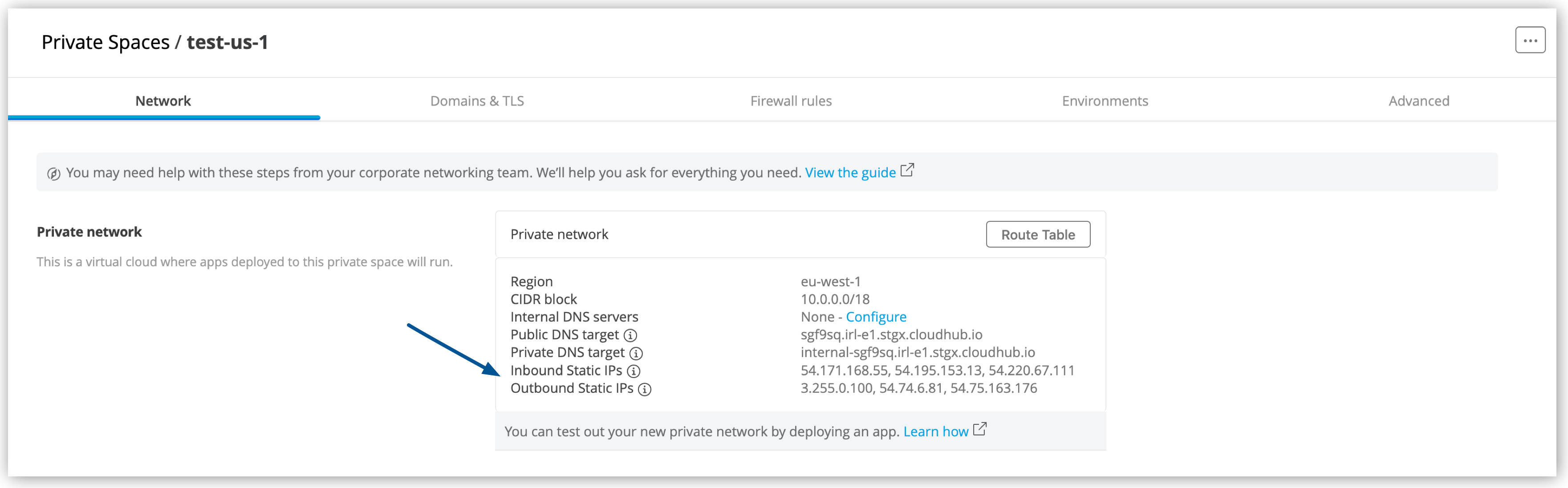 UI にリストされているインバウンドおよびアウトバウンド IP
