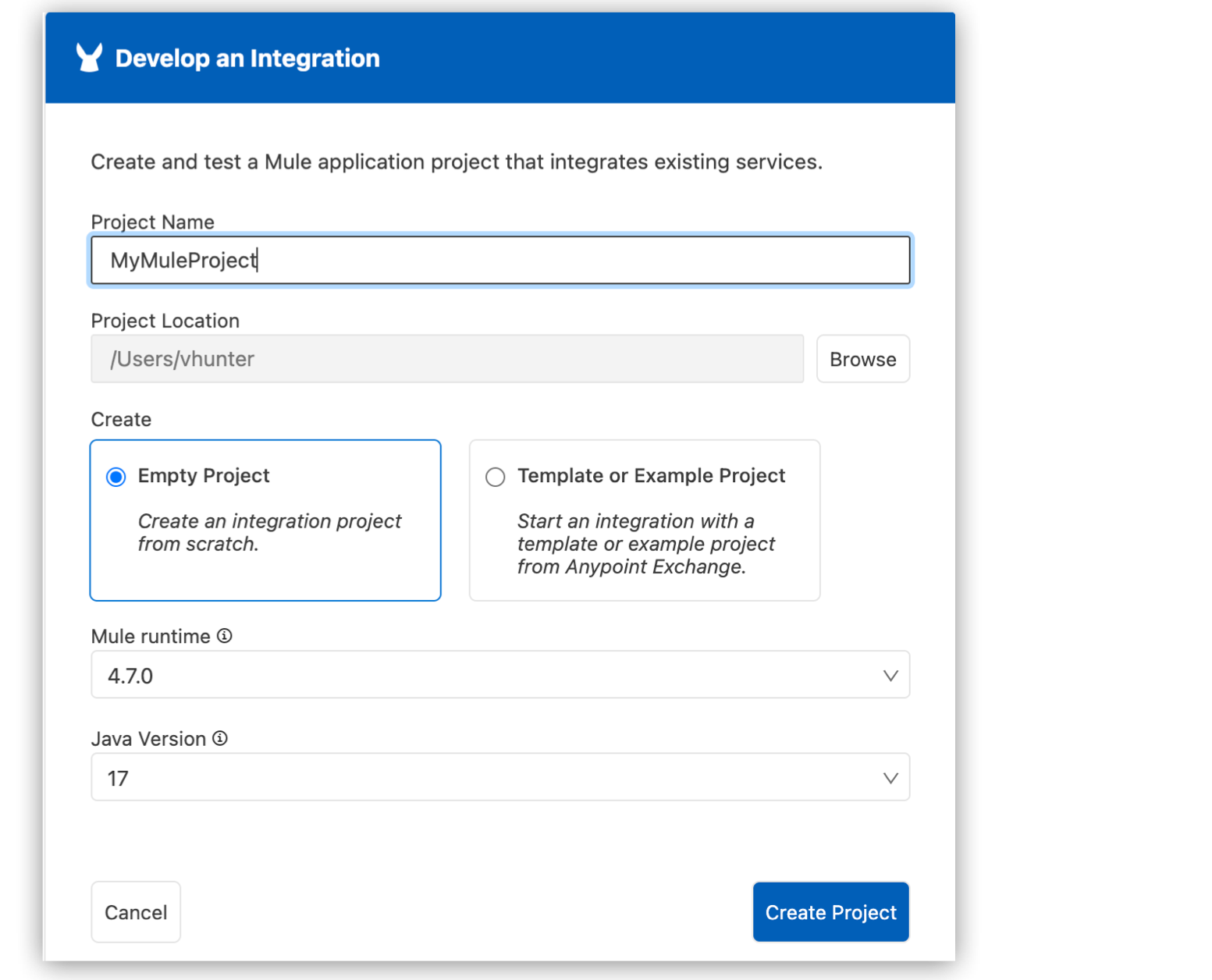 「Develop an Integration (インテグレーションを開発)」 フローウィンドウ