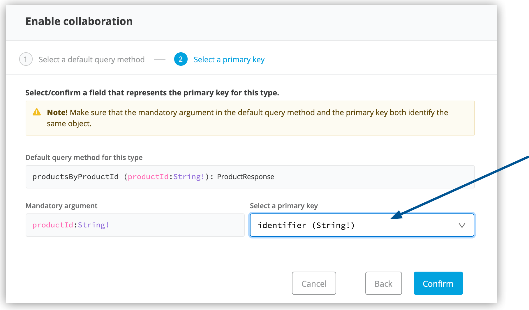 主キーを identifier string に設定