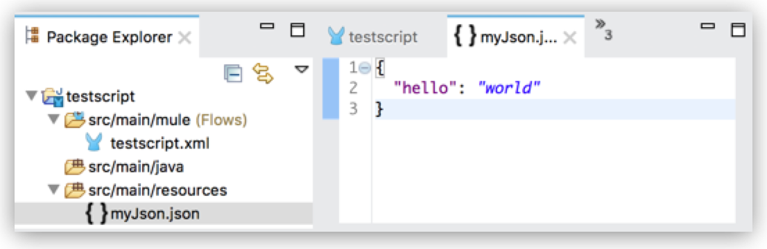 Anypoint Studio のサンプルコンテンツが表示されている [Package Explorer] タブ