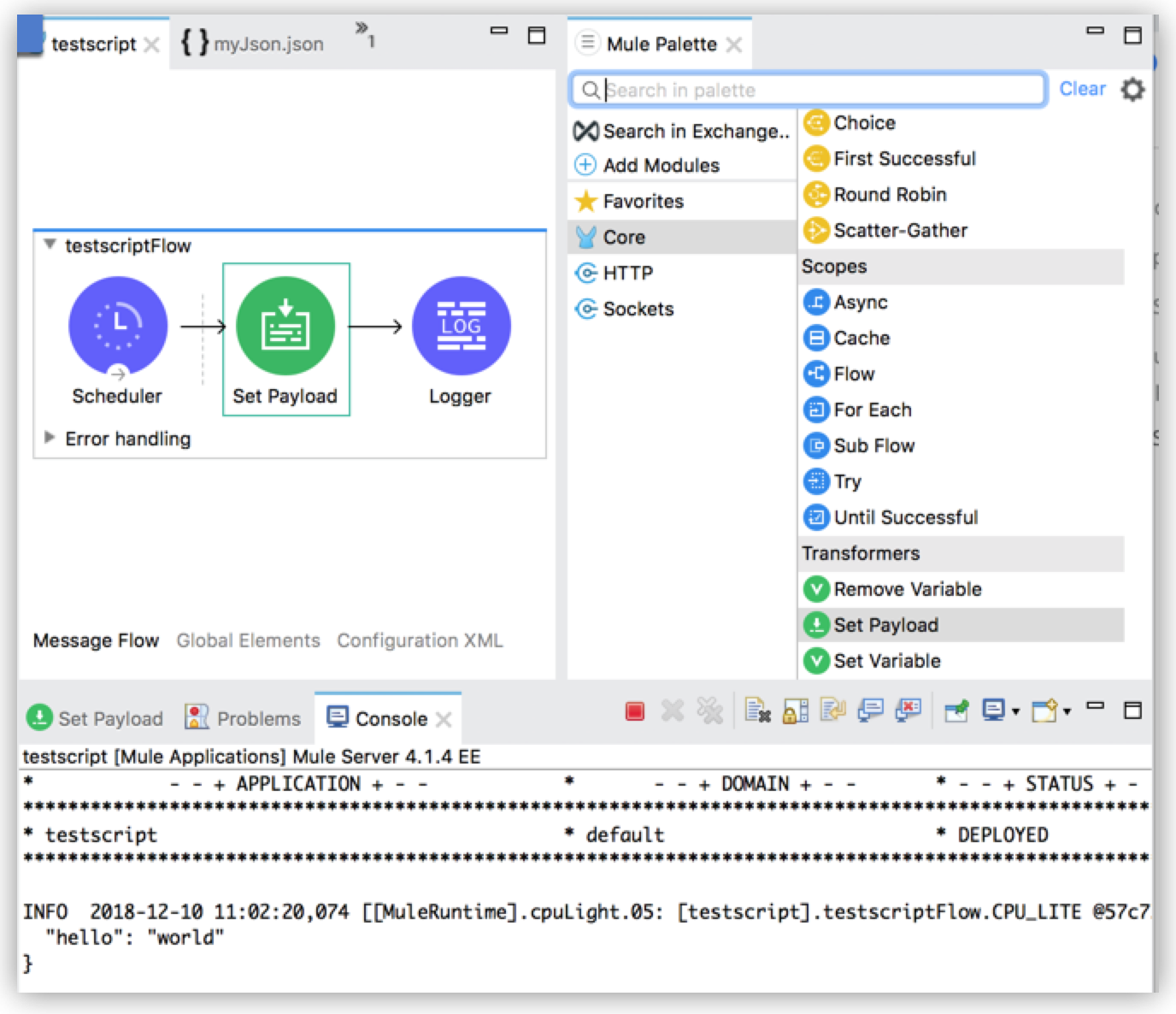 Anypoint Studio で「helloWorld」を出力するフロー