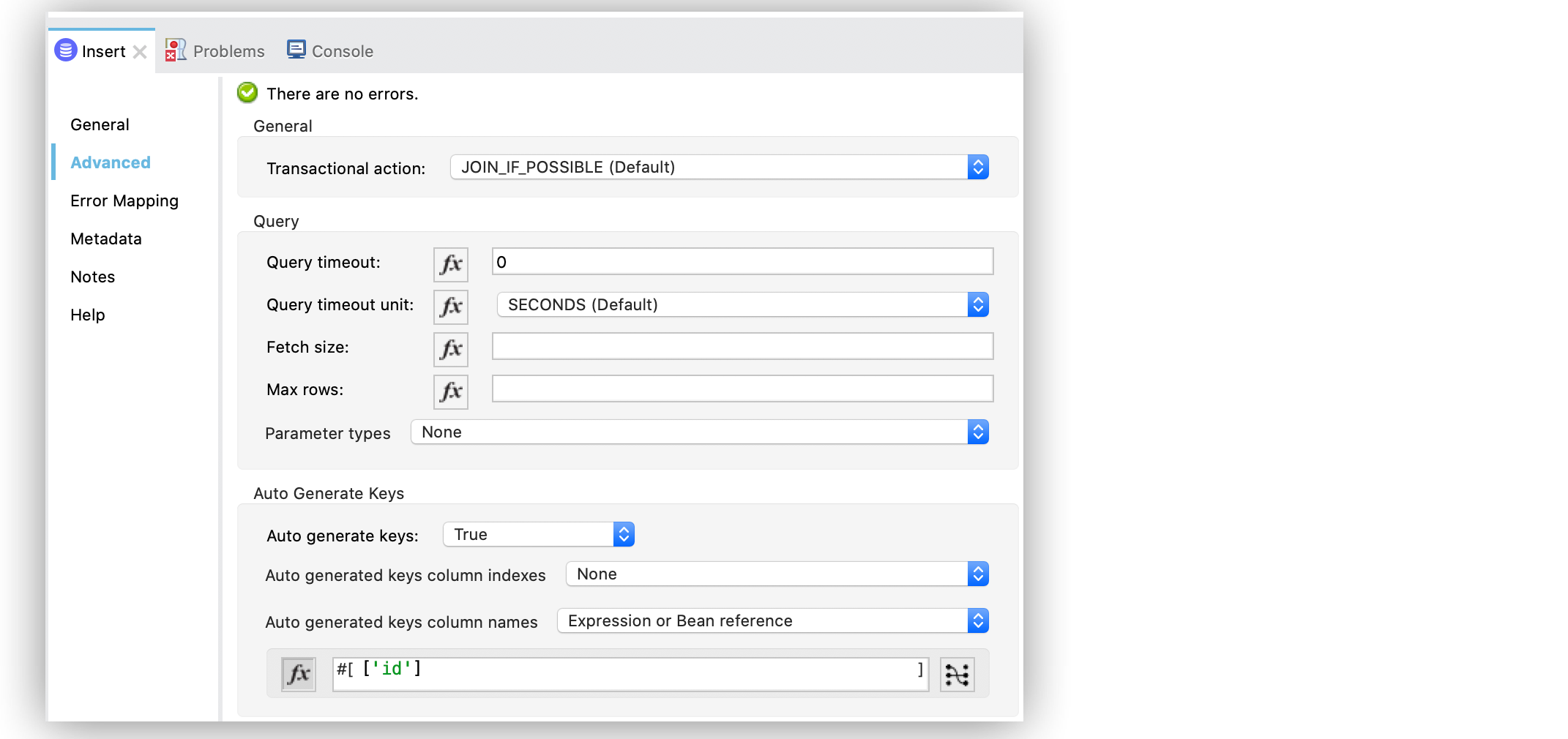 [Auto generate column names (列名を自動生成)] 項目の設定