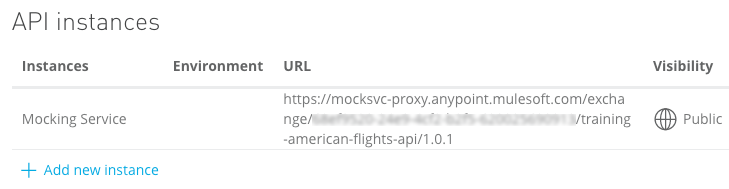 [API Instances (API インスタンス)] のモッキングサービス URL