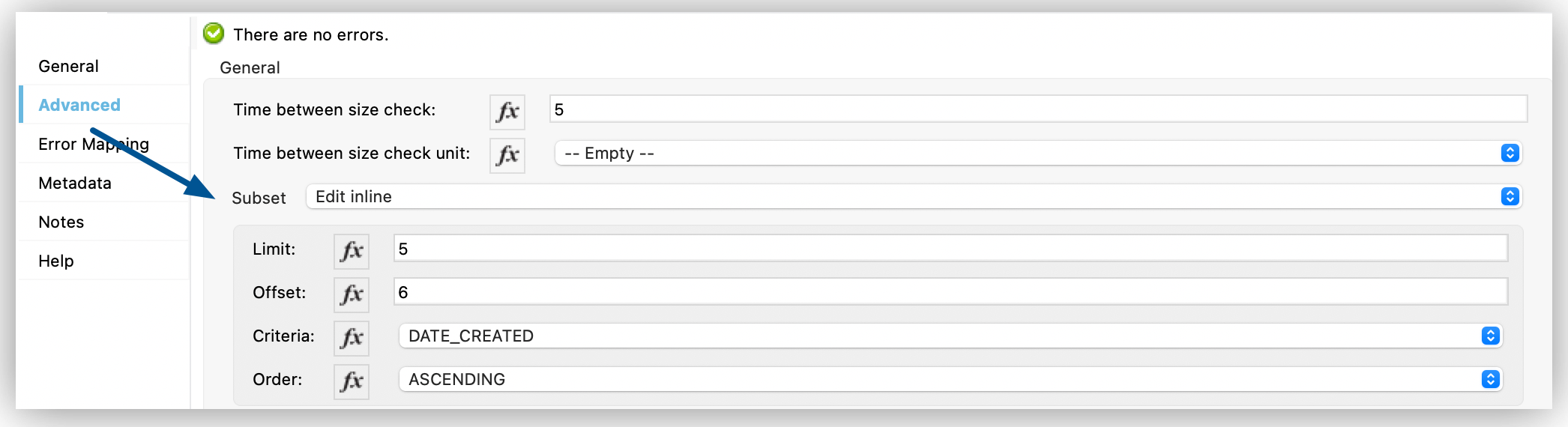 List 操作の [Subset (サブセット)] 設定画面