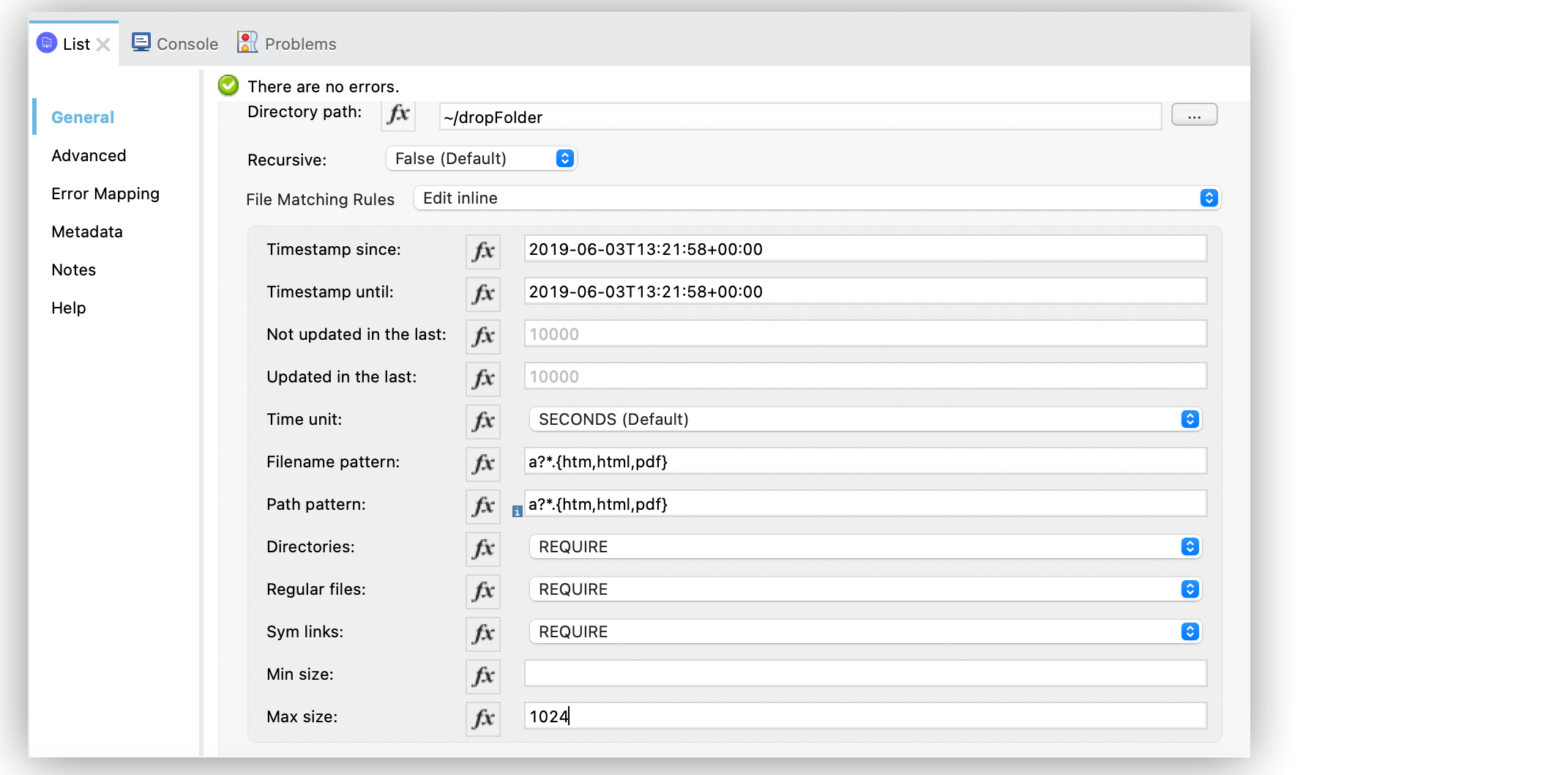「File Matching Rules (ファイル一致ルール)」 項目設定