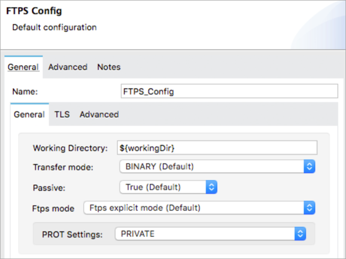 FTPS Connector の [Global Element Configuration (グローバル要素設定)]