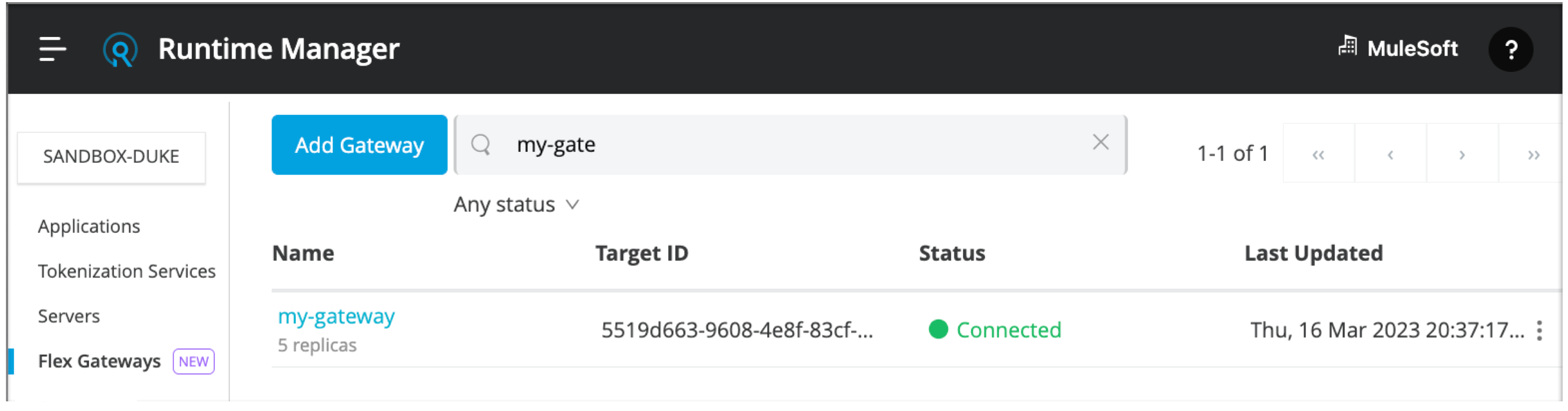 Runtime Manager の Flex Gateway my-gateway