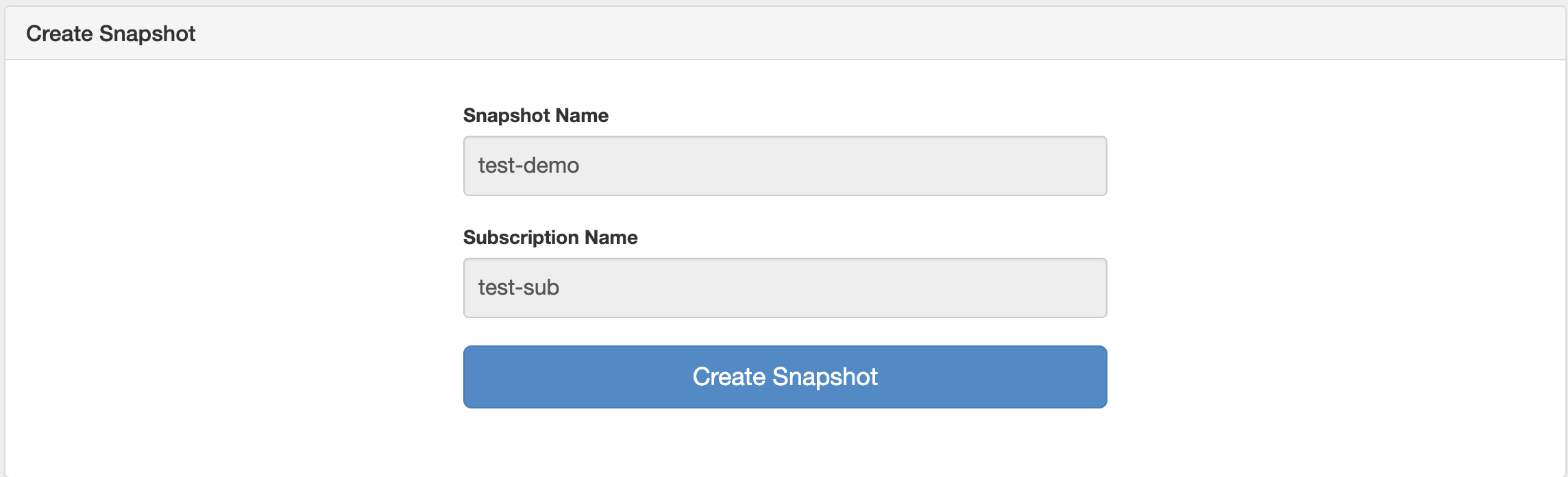 [Create Snapshot (スナップショットを作成)] フォーム