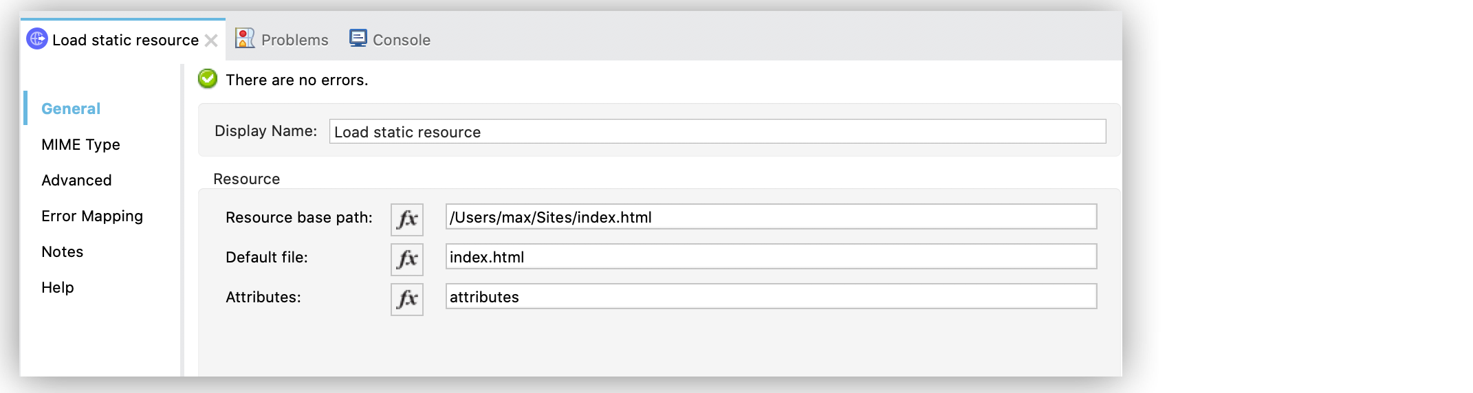 HTTP の Load static resource の設定