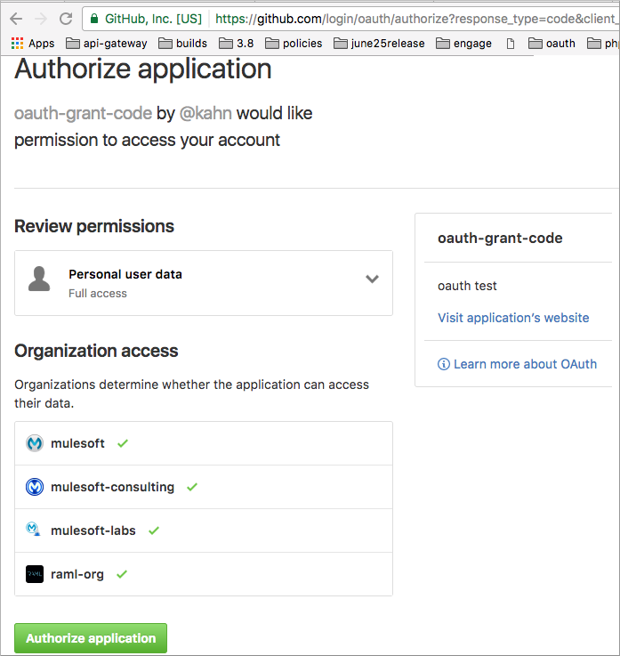 Github の [Authorize application (アプリケーションを認証)] ページ