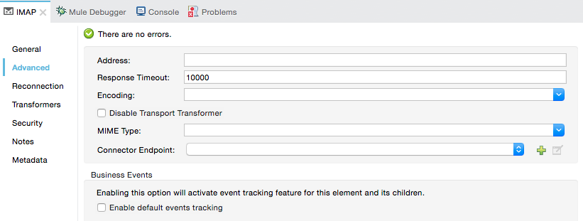 IMAP Connector の [Advanced (詳細)] タブ