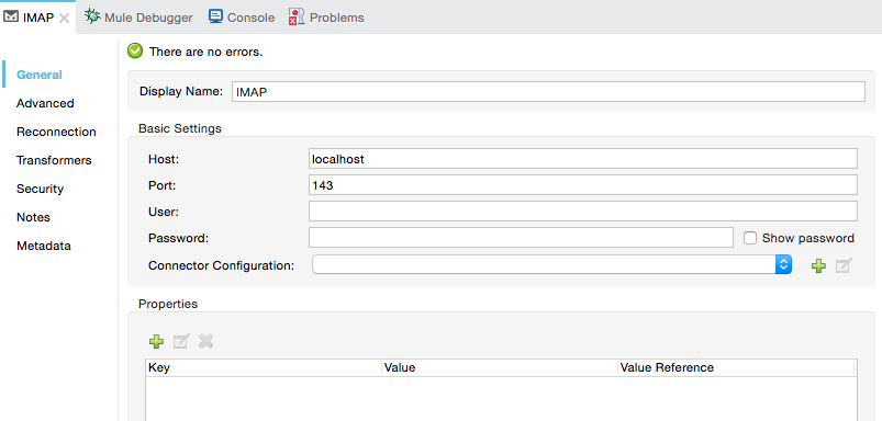 imap connector general tab