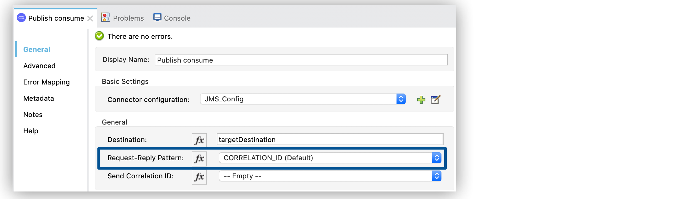 「Request-Reply Pattern (要求-応答パターン)」 を 「CORRELATION_ID (Default)」 に設定する