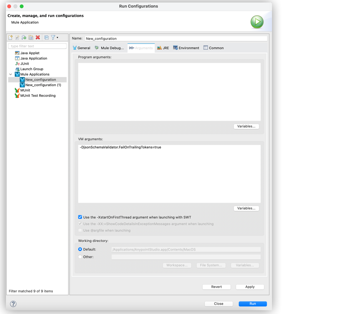 「VM arguments (VM 引数)」 ボックスに追加されたシステムプロパティ