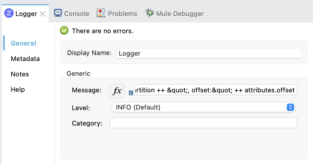 「Logger」 プロパティウィンドウ設定