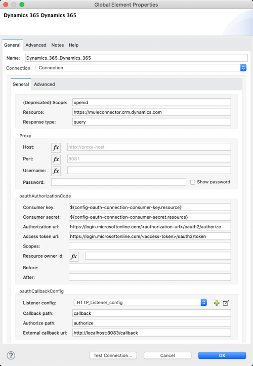 OAuth 接続のグローバル要素の設定
