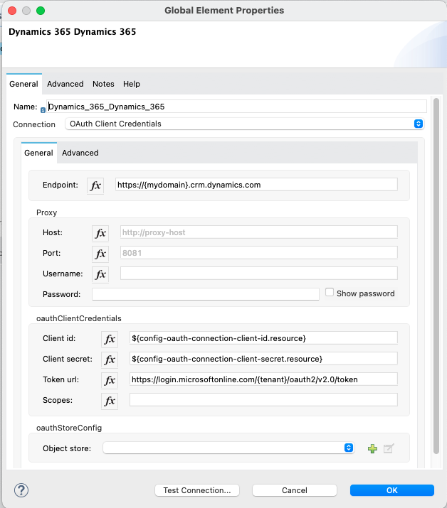 OAuth 2.0 クライアントログイン情報のグローバル要素の設定