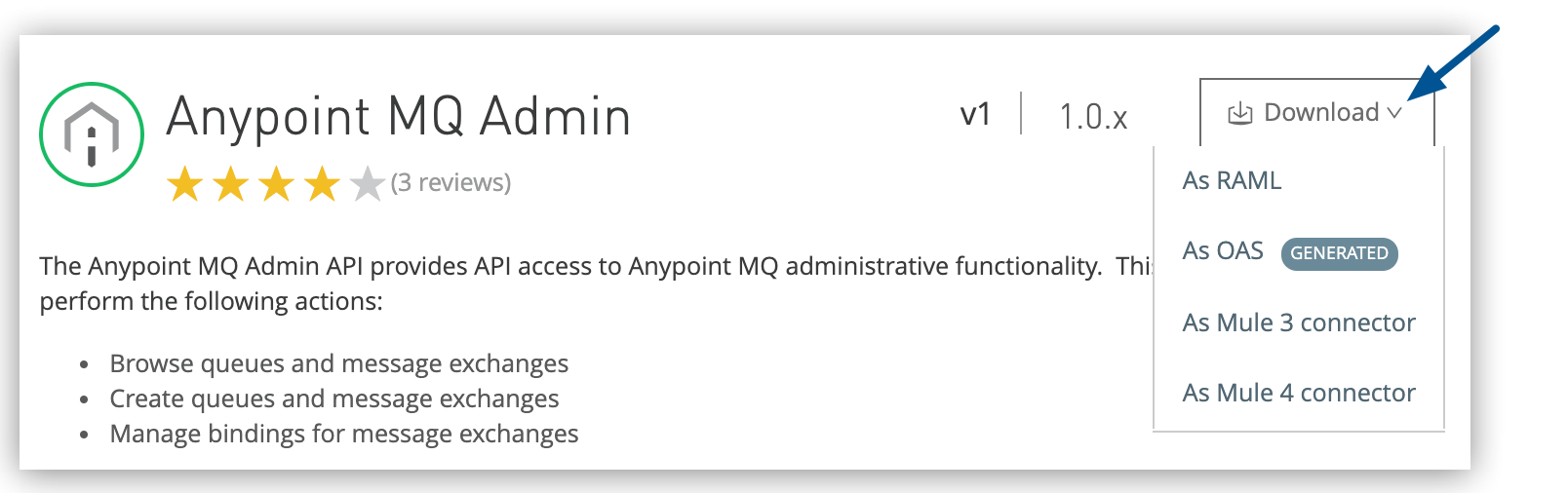 Exchange での Anypoint MQ API のダウンロード